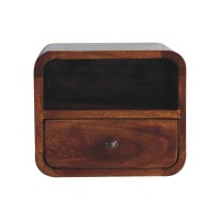 Extra Mini Wall Mounted Curved Chestnut Bedside with Open Slot